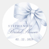 Blauw lint bruidsfeest ronde sticker (Voorkant)