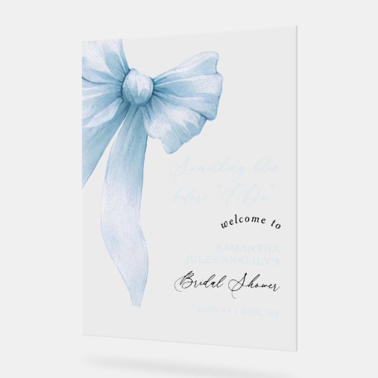 Blauw lint bruidsfeest welkomstbord acryl bord (Hoek)