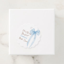 Blauw lint bruidsfeestje bedankjes labels