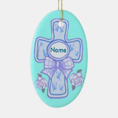 Blauw lint christelijk kruis ornament (Rechts)