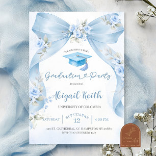 Blauw lint Coquette afstudeerfeest met foto uitnod Kaart