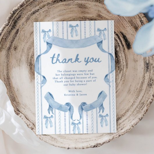 Blauw lint Coquette Blauwe Jongen baby Shower Bedankkaart