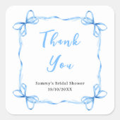 Blauw lint coquette bruidsmeisje feest bedankt vierkante sticker (Voorkant)