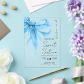 Blauw lint Coquette Script Sweet 16-feest Acryl Uitnodigingen (Insitu (Huwelijk))