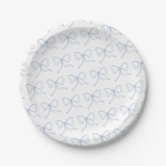Blauw lint Coquette strik babyshower papieren bord (Voorkant)