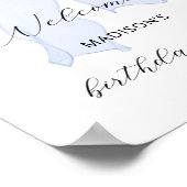 Blauw lint Coquette verjaardagsfeest welkom Poster (Hoek)