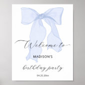 Blauw lint Coquette verjaardagsfeest welkom Poster (Voorkant)