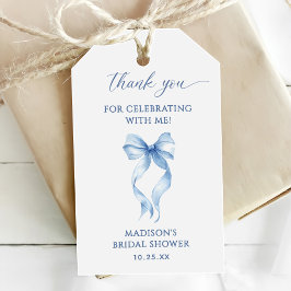 Blauw lint de knoop aandraaien Bruidsfeest bedankt Cadeaulabel