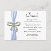 Blauw lint Diamant Bow Bruiloft Details Informatiekaartje (Voorkant)