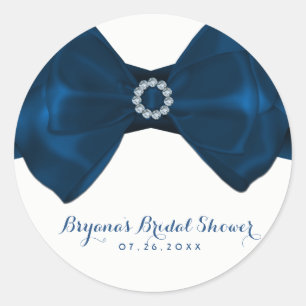 Blauw lint & diamanten bruidsdouche elegante favor ronde sticker