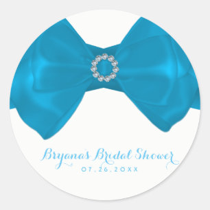 Blauw lint & diamanten bruidsdouche elegante favor ronde sticker
