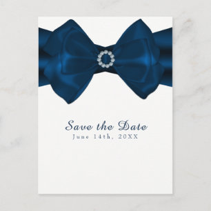 Blauw lint & Diamanten Elegante Glam Bewaar de Dat Aankondigingskaart