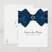 Blauw lint & Diamanten Elegante Glam Bewaar de dat Aankondigingskaart (Voorkant / Achterkant)