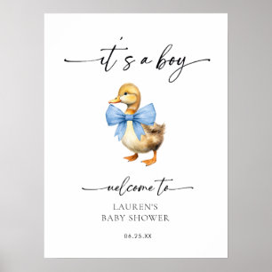 Blauw lint eend jongen baby shower welkom poster