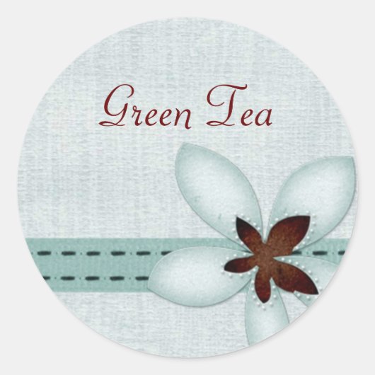 Blauw lint en bloem productetiket ronde sticker (Voorkant)