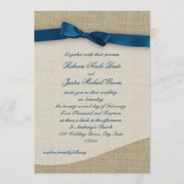 Blauw lint en Burlap bruiloft Kaart