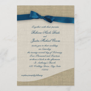 Blauw lint en Burlap bruiloft Kaart