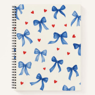 Blauw lint en rood hart patroon notitieboek