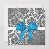 blauw lint en zwarte damast uitnodiging (Voorkant)