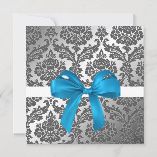 blauw lint en zwarte damast uitnodiging (Voorkant)