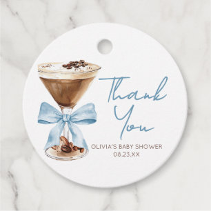 Blauw lint Espresso Martini Baby Shower Favor Tags Bedankjes Labels