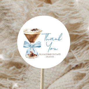Blauw lint Espresso Martini Baby Shower Ronde Sticker