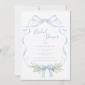 Blauw lint frame elegante boog bruidsdouche kaart (Voorkant)