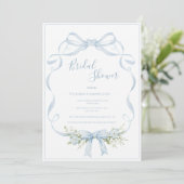 Blauw lint frame elegante boog bruidsdouche kaart (Staand voorkant)