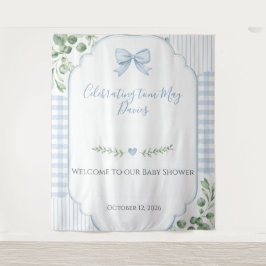 Blauw lint geruite groene baby shower achtergrond wandkleed