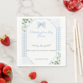 Blauw lint geruite groene baby shower servet