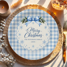 Blauw lint geruite teddybeer kerstfeest