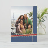 Blauw lint gewikkeld Flat Christmas Photo Card Feestdagenkaart (Staand voorkant)