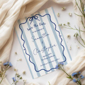 Blauw lint golvend kader whimsical bruiloft save the date