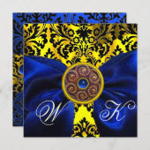 BLAUW LINT GOUD GEEL ZWART DAMAST MONOGRAM KAART (Voorkant / Achterkant)