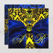 BLAUW LINT GOUD GEEL ZWART DAMAST MONOGRAM KAART (Voorkant / Achterkant)