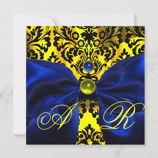 BLAUW LINT GOUD GEEL ZWART DAMAST MONOGRAM KAART (Voorkant)
