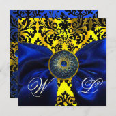BLAUW LINT GOUD GEEL ZWART DAMAST MONOGRAM KAART (Voorkant / Achterkant)