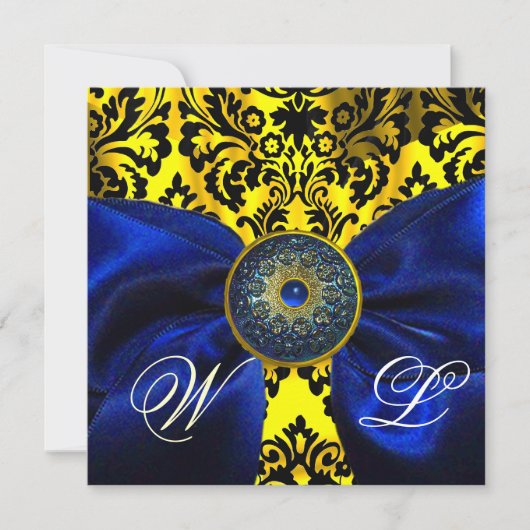 BLAUW LINT GOUD GEEL ZWART DAMAST MONOGRAM KAART (Voorkant)