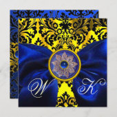BLAUW LINT GOUD GEEL ZWART DAMAST MONOGRAM KAART (Voorkant / Achterkant)