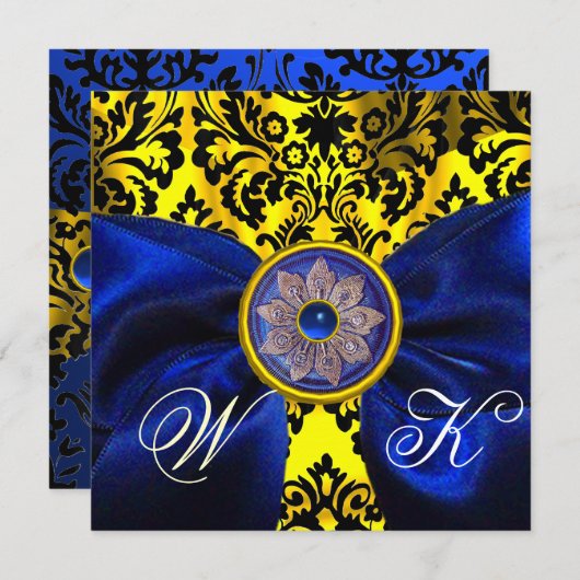 BLAUW LINT GOUD GEEL ZWART DAMAST MONOGRAM KAART (Voorkant / Achterkant)