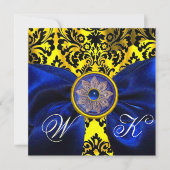 BLAUW LINT GOUD GEEL ZWART DAMAST MONOGRAM KAART (Voorkant)