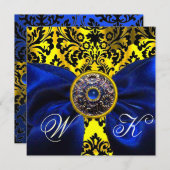 BLAUW  LINT GOUD GEEL  ZWART  DAMAST MONOGRAM KAART (Voorkant / Achterkant)