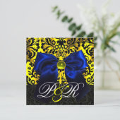 BLAUW LINT GOUD GEEL ZWART DAMAST MONOGRAM KAART (Staand voorkant)