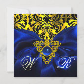 BLAUW LINT GOUD KELTISCH HART DAMAST MONOGRAM KAART (Voorkant)