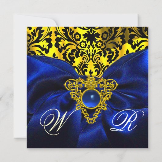 BLAUW LINT GOUD KELTISCH HART DAMAST MONOGRAM KAART (Voorkant)