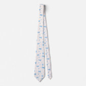 Blauw Lint, Hart & Poot Print Patroon op Wit Stropdas (Voorkant)