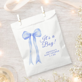 Blauw lint het is een jongen baby shower bedankzakje