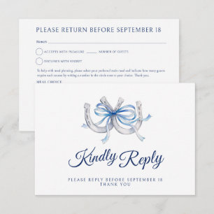 Blauw lint Hoefijzer Huwelijksmaaltijd Keuze QR Co RSVP Kaartje