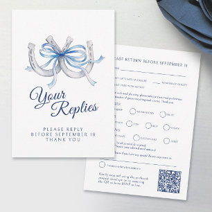 Blauw lint Hoefijzer Huwelijksmaaltijd Keuze QR Co RSVP Kaartje