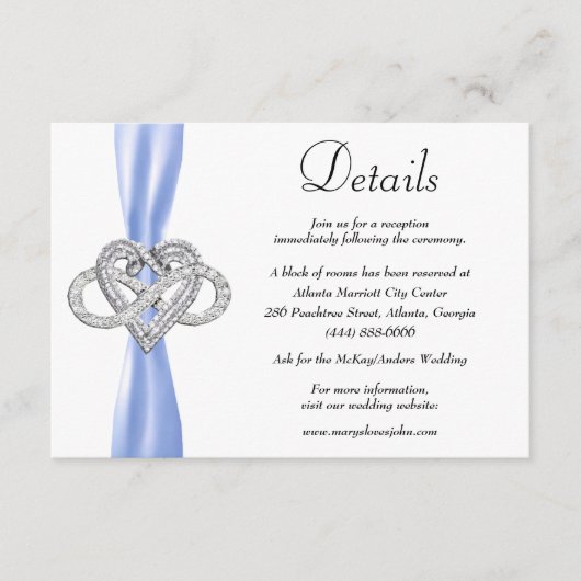 Blauw Lint Infinity Hart Bruiloft Details Informatiekaartje (Voorkant)